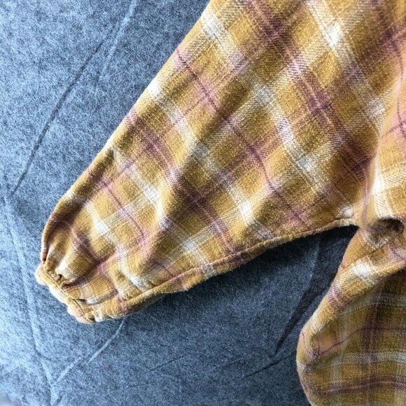 American Eagle Oversized Flannel Shirt Womens S Mustard Yellow Plaid Button Down - Picture 6 of 9